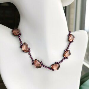 Vintage 90s Czech handmade glass  necklace blush in black